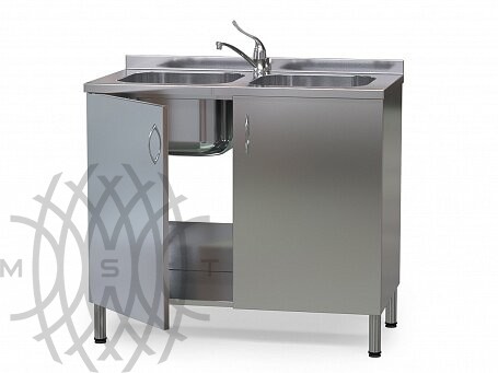 Тумба медицинская с двойной мойкой и смесителем, БТ-ТНПР/2М-12-С